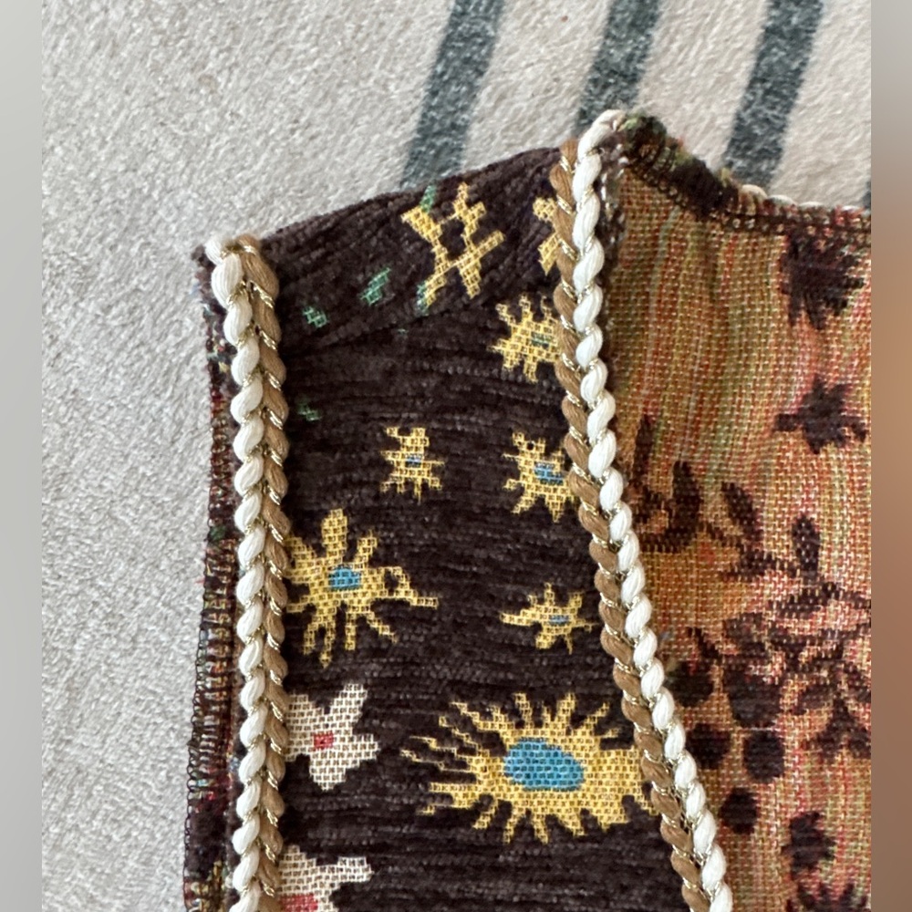 Boho Tapestry Tie Front Vest Festival Cottagecore Layering Coquette Girl brown - Picture 10 of 12
